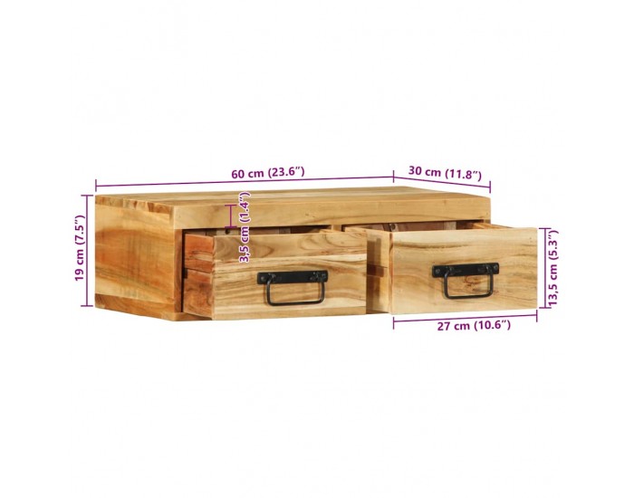 Sonata H Стенен шкаф за телевизор 60x30x19 cm Масивна дървесина Акация