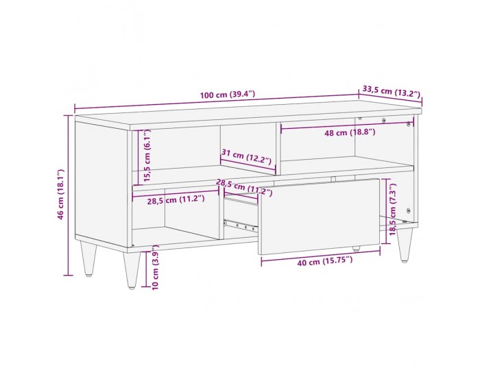 Sonata H TV шкаф 100x33,5x46 cm Масивна дървесина Манго