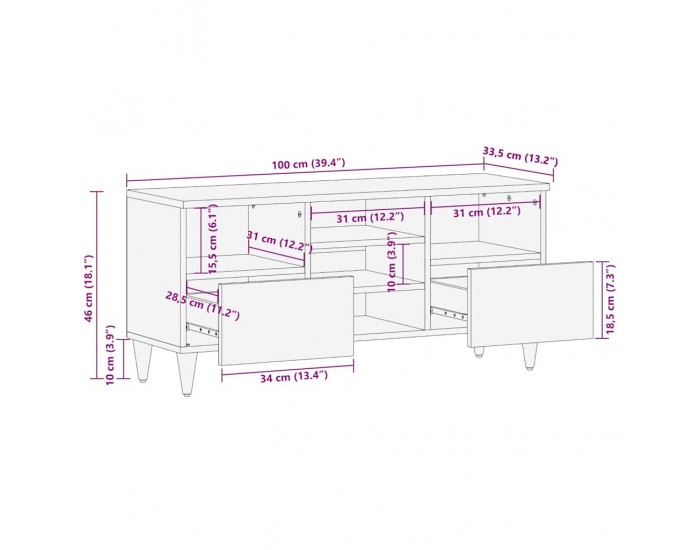 Sonata H TV шкаф 100x33,5x46 cm Масивна дървесина Манго