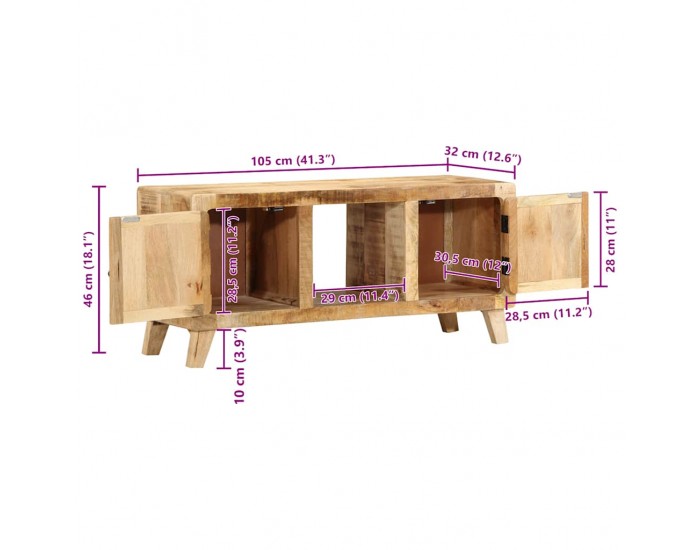 Sonata H ТВ шкаф 105x46x32 cm Масивна дървесина грубо манго