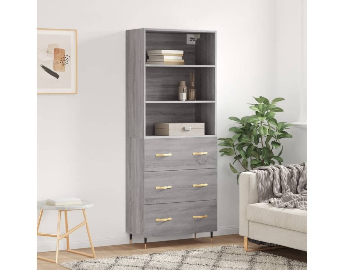 Sonata H Висок шкаф, сив сонома, 69,5x34x180 см, инженерно дърво