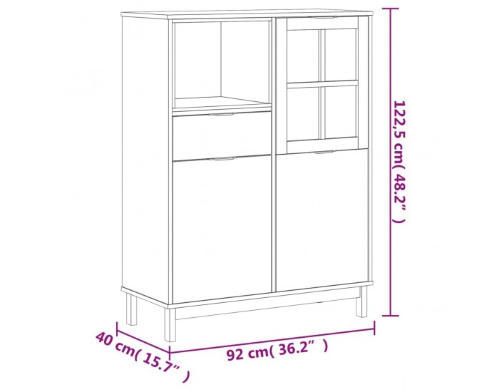 Sonata H Висок шкаф със стъклени вратички FLAM 92x40x122,5 см бор масив