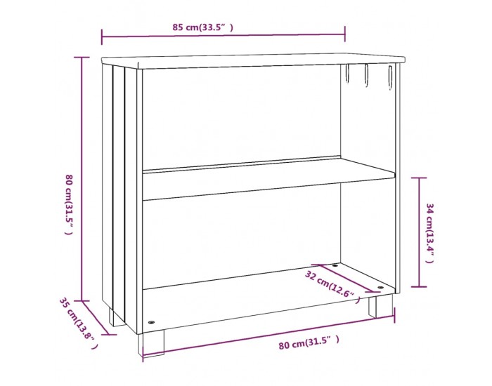 Sonata H Сайдборд HAMAR, тъмносив, 85x35x80 см, борово дърво масив