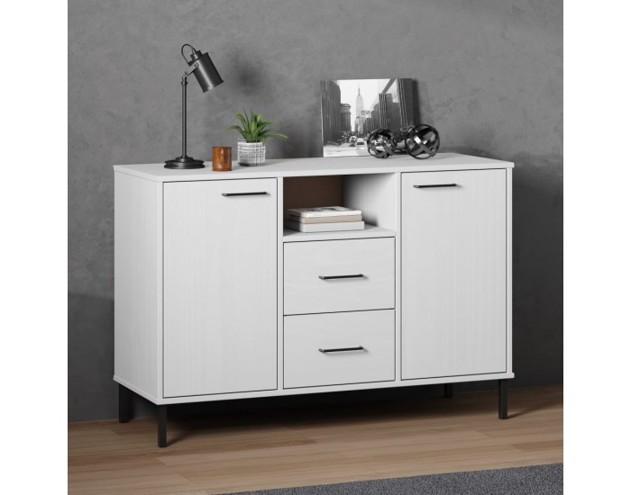 Sonata H Бюфет с метални крака бял 113x40x77 см масивно дърво OSLO