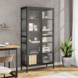 Sonata H Висок шкаф, черен, 85x40x180 см, стъкло и стомана - Corpuri, vitrine, biblioteci modulare