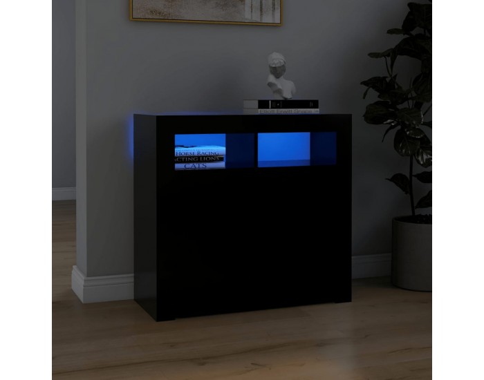 Sonata H Сайдборд с LED светлини, черен, 80x35x75 см