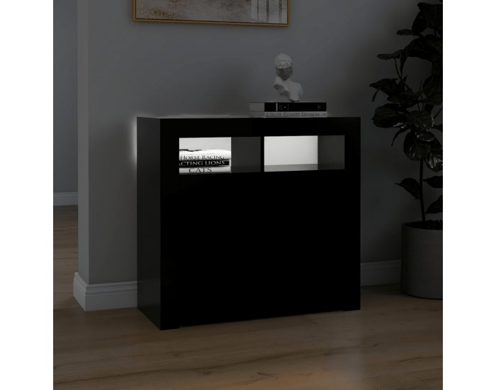 Sonata H Сайдборд с LED светлини, черен, 80x35x75 см