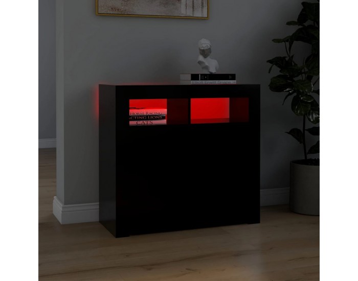 Sonata H Сайдборд с LED светлини, черен, 80x35x75 см
