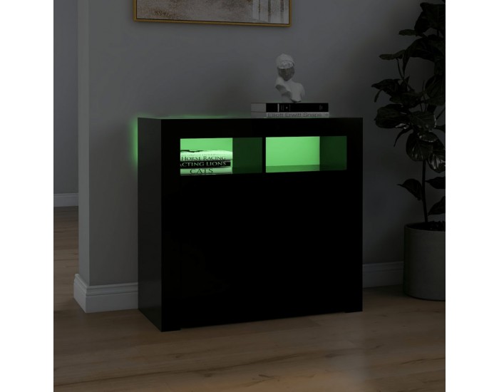 Sonata H Сайдборд с LED светлини, черен, 80x35x75 см