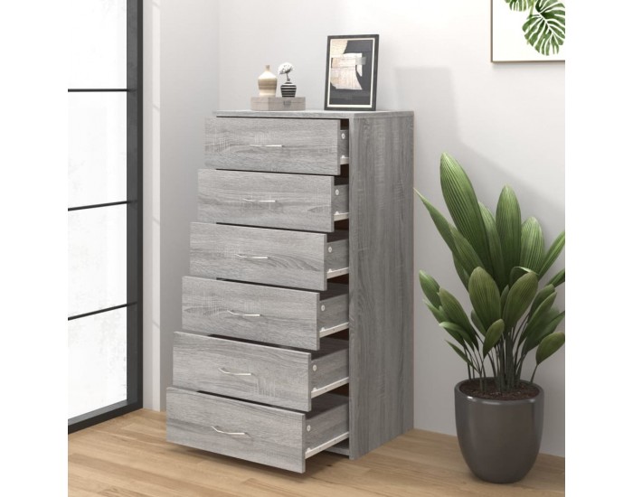 Sonata H Сайдборд с 6 чекмеджета сив сонома 50x34x96 см инженерно дърво