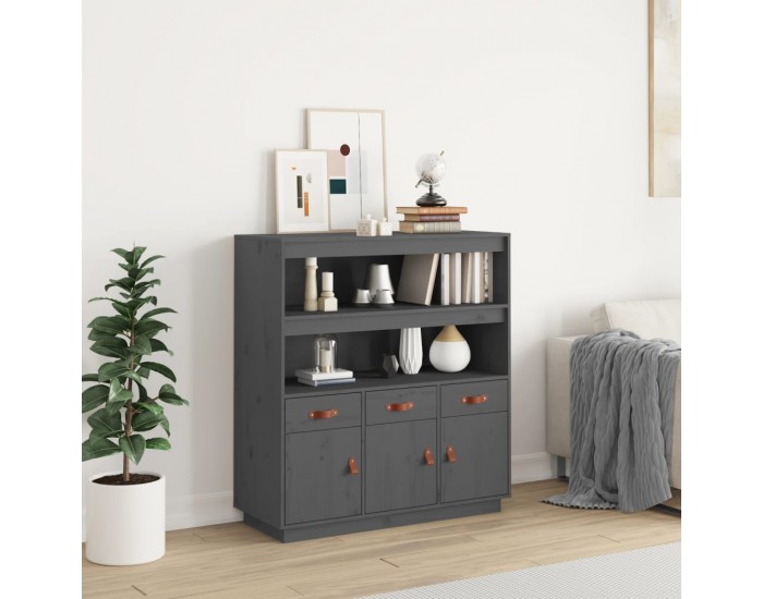 Sonata H Висок шкаф, сив, 100x40x108,5 см, борово дърво масив