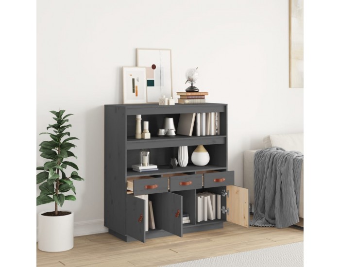 Sonata H Висок шкаф, сив, 100x40x108,5 см, борово дърво масив