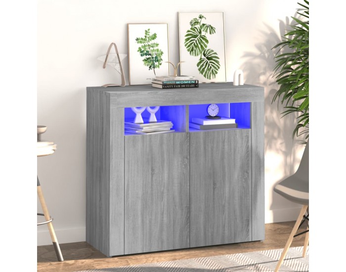 Sonata H Сайдборд с LED светлини, сив сонома, 80x35x75 см