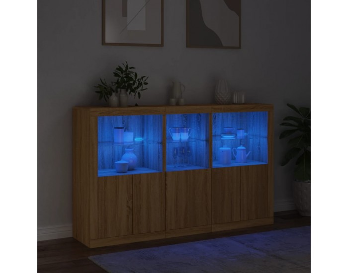 Sonata H Сайдборд с LED светлини, сонома дъб, 162x37x100 см