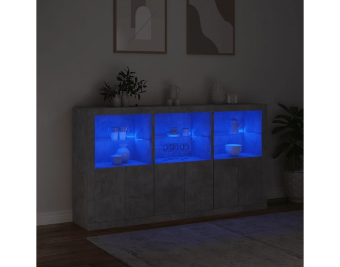 Sonata H Сайдборд с LED светлини, бетонно сив, 181,5x37x100 см