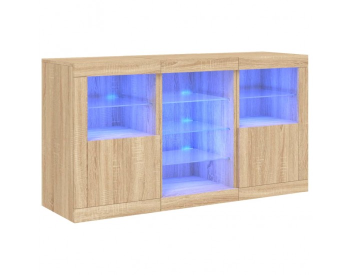 Sonata H Сайдборд с LED светлини, сонома дъб, 123x37x67 см