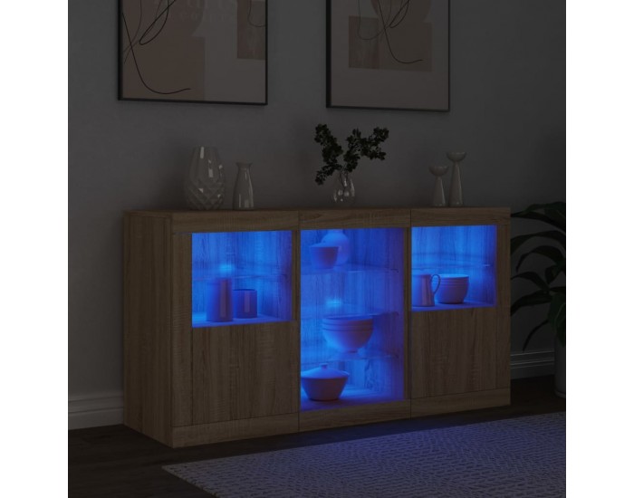 Sonata H Сайдборд с LED светлини, сонома дъб, 123x37x67 см