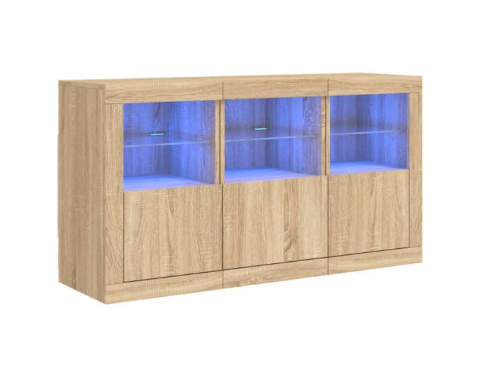Sonata H Сайдборд с LED светлини, сонома дъб, 123x37x67 см