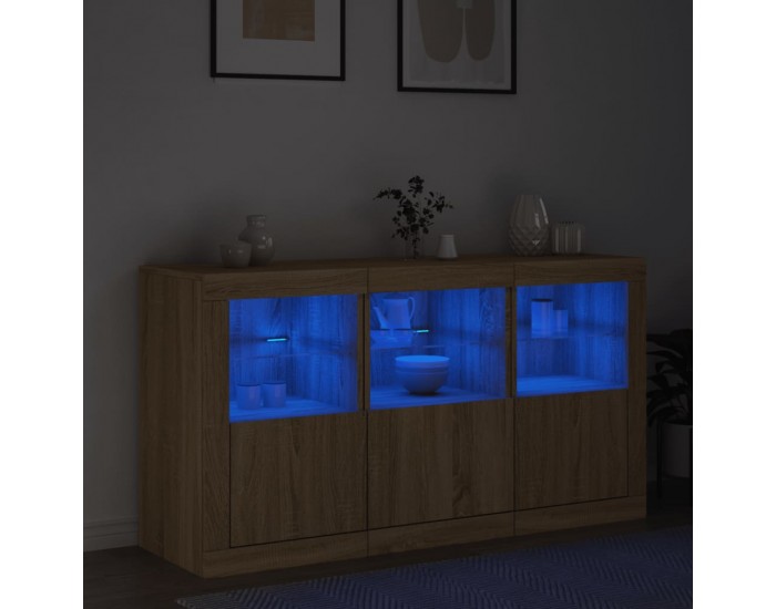 Sonata H Сайдборд с LED светлини, сонома дъб, 123x37x67 см