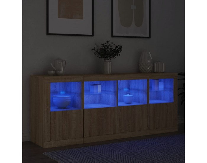 Sonata H Сайдборд с LED светлини, сонома дъб, 163x37x67 см
