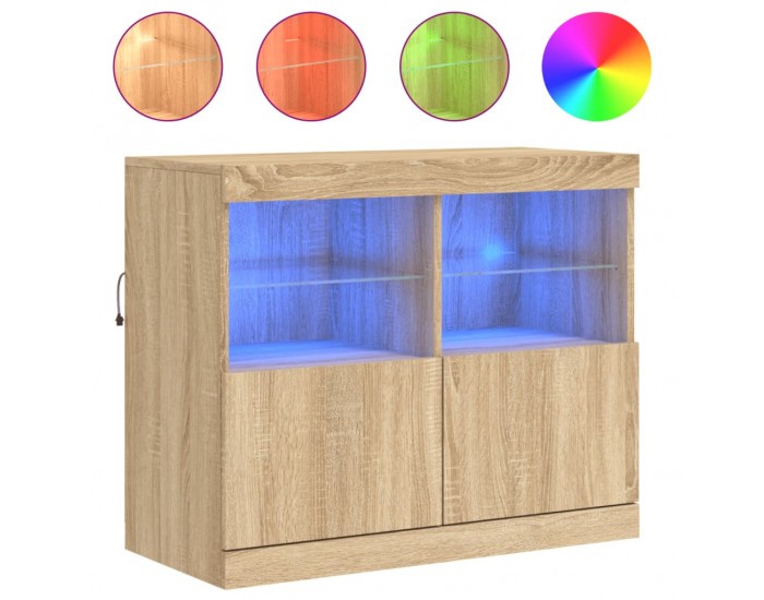Sonata H Сайдборд с LED светлини, сонома дъб, 81x37x67 см