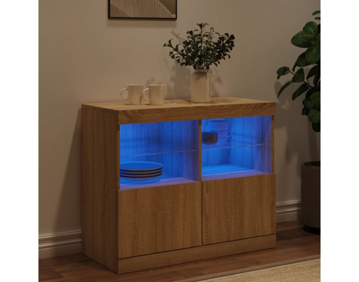 Sonata H Сайдборд с LED светлини, сонома дъб, 81x37x67 см