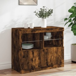 Sonata H Сайдборд с LED светлини, oпушен дъб, 81x37x67 см - Corpuri, vitrine, biblioteci modulare