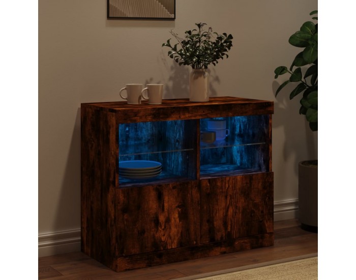 Sonata H Сайдборд с LED светлини, oпушен дъб, 81x37x67 см