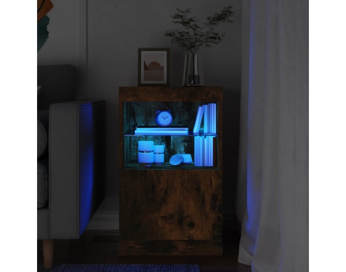 Sonata H Сайдборд с LED светлини, oпушен дъб, 41x37x67 см
