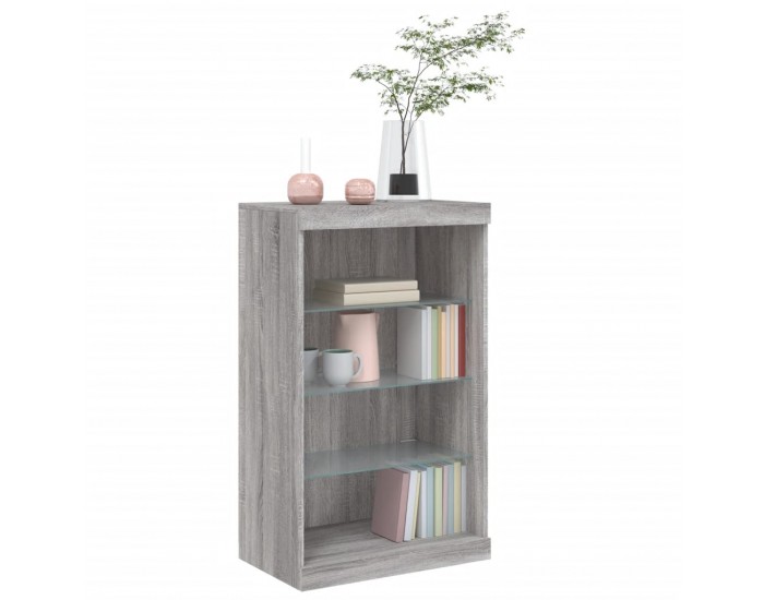 Sonata H Сайдборд с LED светлини, сив сонома, 60,5x37x100 см
