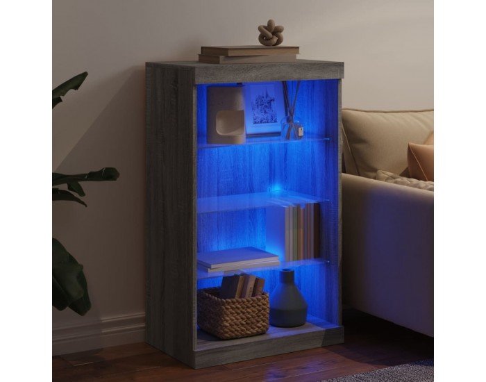 Sonata H Сайдборд с LED светлини, сив сонома, 60,5x37x100 см