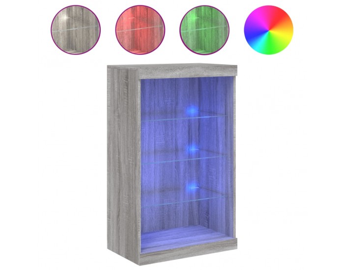 Sonata H Сайдборд с LED светлини, сив сонома, 60,5x37x100 см