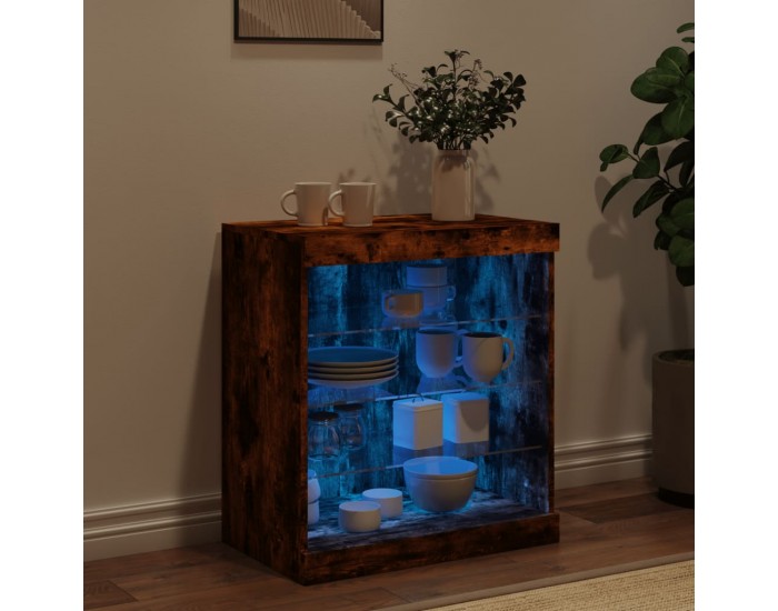 Sonata H Сайдборд с LED светлини, oпушен дъб, 60,5x37x67 см
