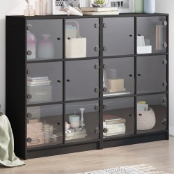 Sonata H Библиотека с врати черна 136x37x109 см инженерно дърво - Living