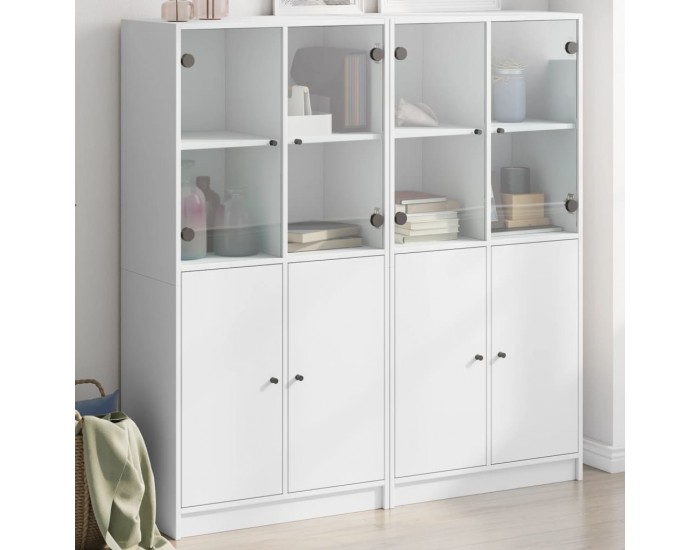 Sonata H Библиотека с врати бяла 136x37x142 см инженерно дърво