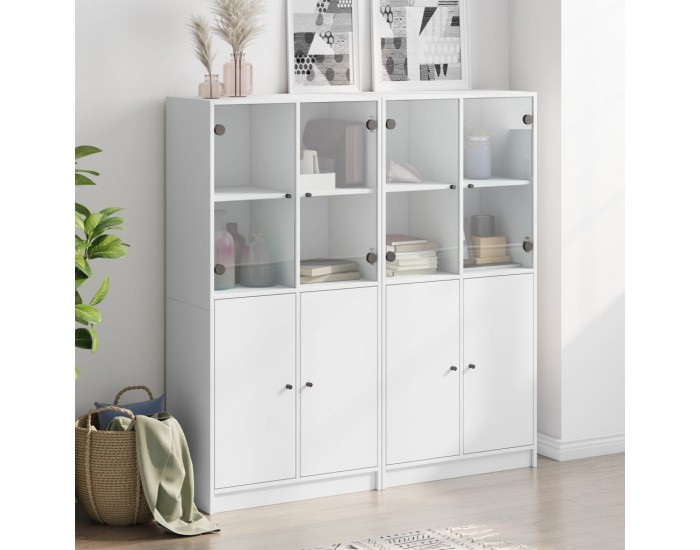 Sonata H Библиотека с врати бяла 136x37x142 см инженерно дърво