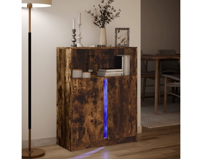 Sonata H Сайдборд с LED, опушен дъб, 77x34x100 см, инженерно дърво