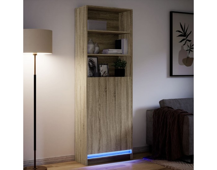 Sonata H Висок шкаф с LED, сонома дъб, 69x32,5x200 см, инженерно дърво