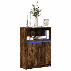 Sonata H Сайдборд с LED, опушен дъб, 72x34x100 см, инженерно дърво - Corpuri, vitrine, biblioteci modulare