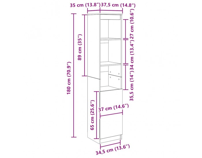 Sonata H Висока дъска бяла 37,5x35x180 см инженерно дърво