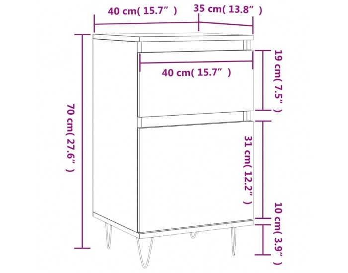Sonata H Бюфет бетонно сив 40x35x70 см инженерно дърво
