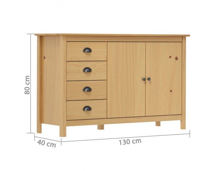 Sonata H Сайдборд Hill меденокафяв 130x40x80 см борово дърво масив