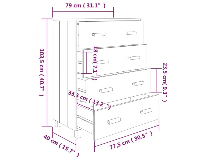 Sonata H Сайдборд HAMAR бял 79x40x103,5 см борово дърво масив