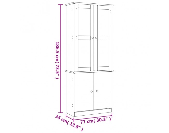 Sonata H Шкаф витрина ALTA, 77x35x186,5 см, бор масив