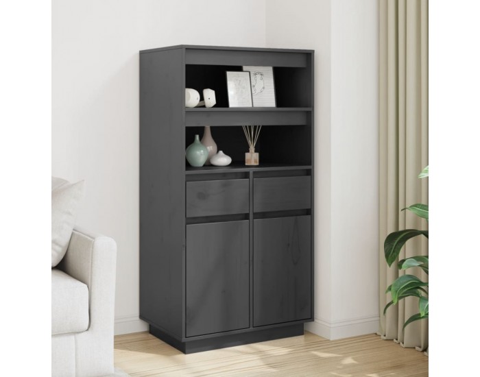 Sonata H Висок шкаф, сив, 60x40x116,5 см, борово дърво масив