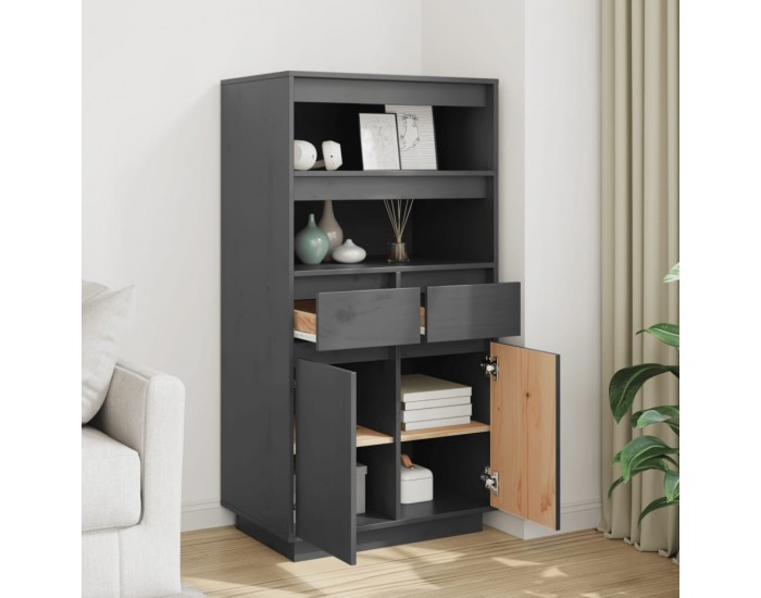 Sonata H Висок шкаф, сив, 60x40x116,5 см, борово дърво масив