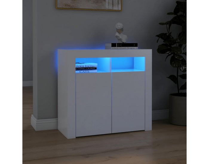 Sonata H Сайдборд с LED светлини, бял, 80x35x75 см