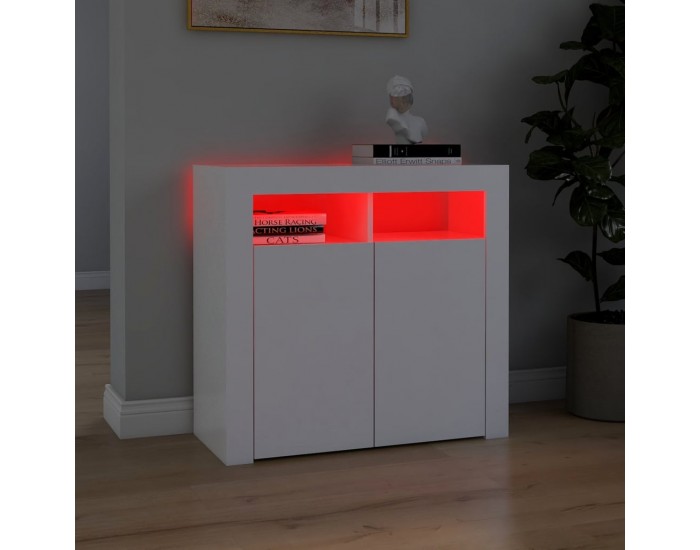 Sonata H Сайдборд с LED светлини, бял, 80x35x75 см