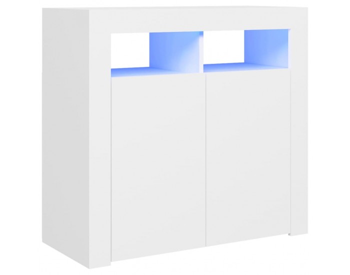 Sonata H Сайдборд с LED светлини, бял, 80x35x75 см