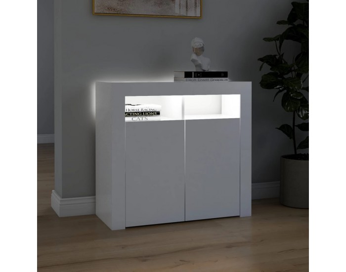 Sonata H Сайдборд с LED светлини, бял, 80x35x75 см